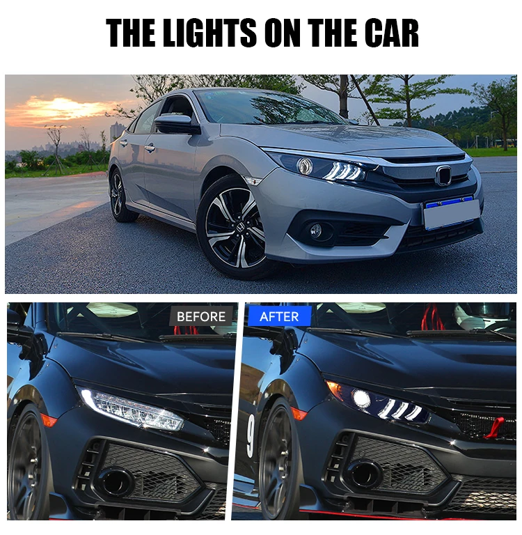 Headlights For Honda Civic/Hatchback 10thGen 2016-2020 Non Devil Eyes LED HeadLamps  Assembly Car Accessories Lamborghini Style