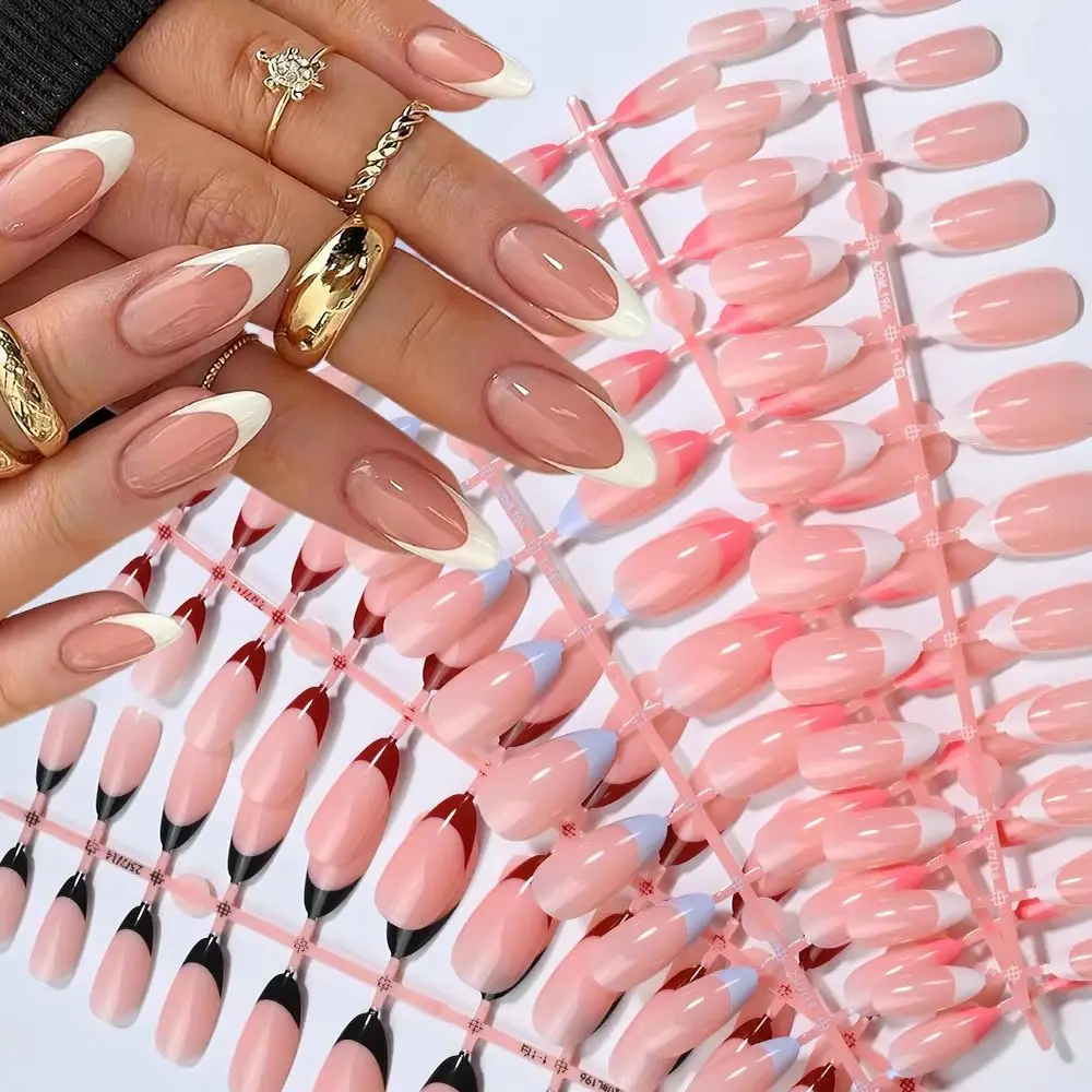 144pcs Soft Gel Almond Nail Tips Multi-color French Tip Full Cover False Nails Glossy Acrylic Fake Nail Salon Home DIY Manicure*
