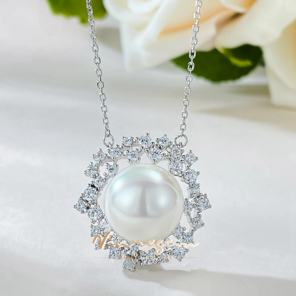 

Vinregem 13 MM Pearl Lab Created Sapphire Gemstones Pendant Necklaces 100% 925 Sterling Silver Wedding Fine Jewelry Wholesale