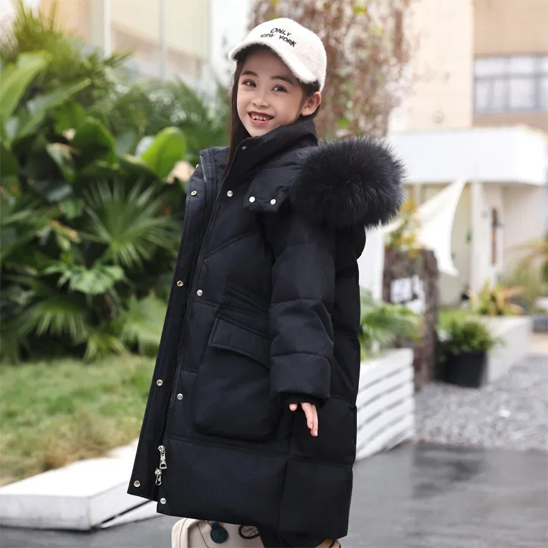 2025 Winter Down Jacket For Girl Hooded Waterproof White Duck Down Thick Warm Teenage Girl Outwear Coat 5-14 Years Kids Parka