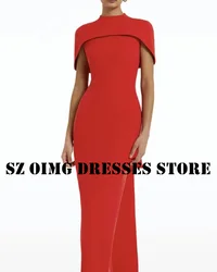 OIMG New Design Red Cape Elegant Prom Dresses Arabic Women Customized Charmed Ruched Mermaid Evening Gowns Formal Party Dress