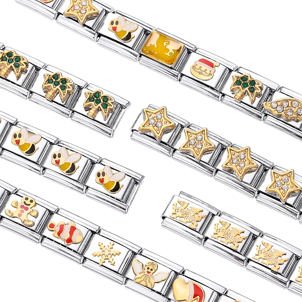 1Pcs Evil Eyes Christmas Snowflake Connector Italian Charm Links Fit 9mm Stainless Steel Bracelet Jewelry DIY Making Accessories view 4