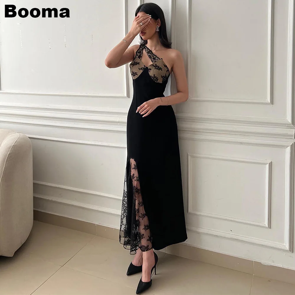 Booma Black One Shoulder Mermaid Prom Dresses Sleeveless Lace Ankle Length Evening Dresses for Women Special Occasion Gowns 2023