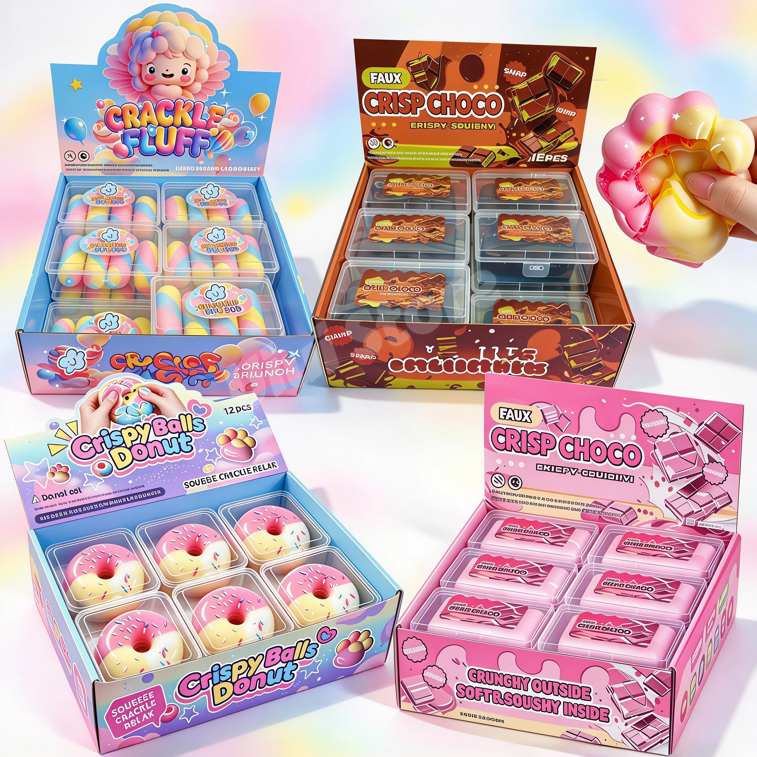 Crunchy Squishy,Mint Chocolate Crispy Wax Ball,Donut Crunch Sound Squeeze Reshaped Handmade Stress Relief Fidgets with Box Gift