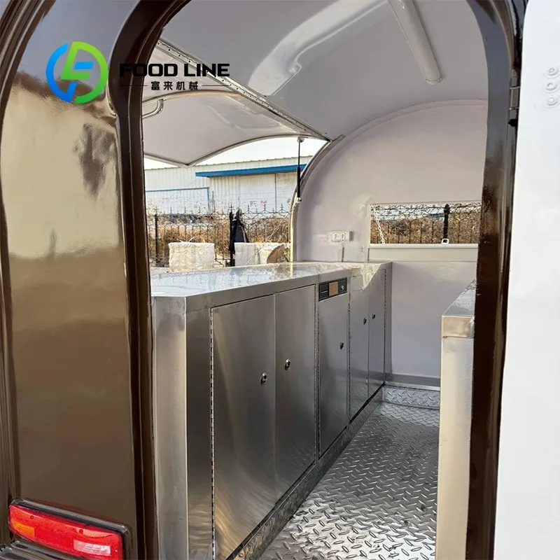تخصيص الألياف الزجاجية مقطورة الغذاء المتنقلة إطار من الاستانلس ستيل مقاومة للصدأ عربة تقديم الطعام السريع لبيع الشوارع #3