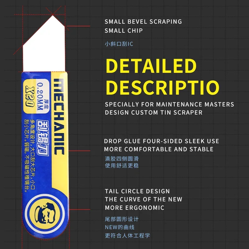 MECHANIC Ultra Thin 0.2mm Tin Spatula Solder Paste BGA Repair Scraper Wear-Resistant Glue Tin Remover Flat Oblique Mouth Blade image 2