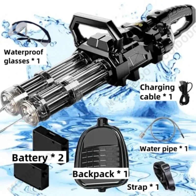 

Strongest Electric Gatling Water Gun Toy Rotating Double Barrel With Big Capacity Backpack Outdoor Pool Toy for Kids Adult Gifts