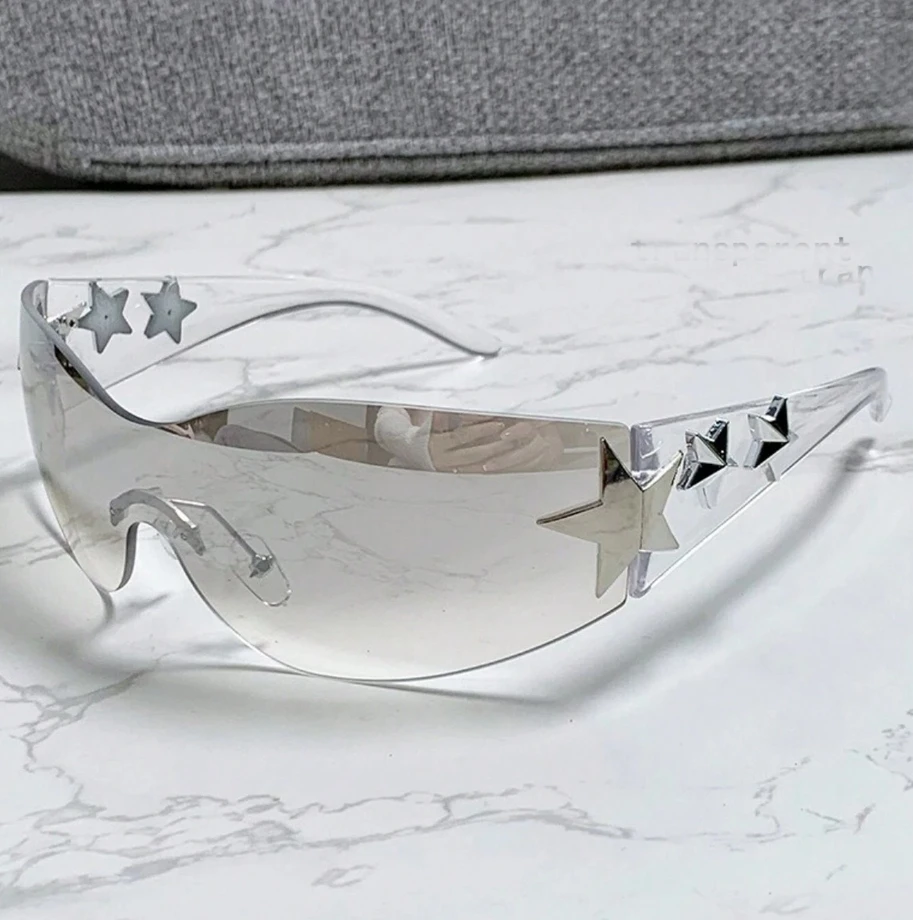 1 x große Damen-Brille mit mehrfarbigem Y2K-Rahmen, Sternbrille im Bohemian-Stil, geeignet für Partys und Ausflüge, Sommerparty