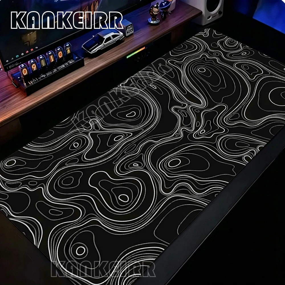Liquid Mouse Pad Gaming Black And White Contour Lines Printon Demand Large HD Mousepad XXL Playmat Soft Carpet Laptop Mouse Mats