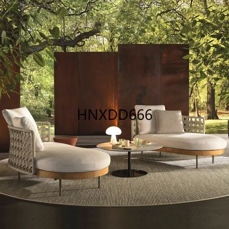 Outdoor rattan sofa leisure courtyard teak rattan chair coffee table combination