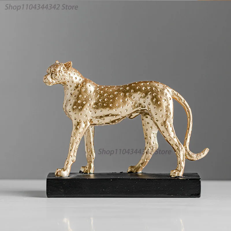 

Gold-plated Leopard Statue Desk Decoration Leopard Ornaments Abstract Animal Sculpture Resin Crafts Room Aesthetics Decor