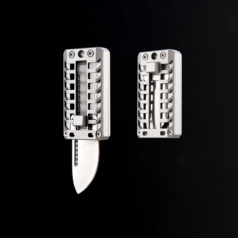 D2 Steel Sliding Knife Creative Mechanical Decompression Tool Push Knife Portable Keychain Pendant Outdoor Camping EDC Tool