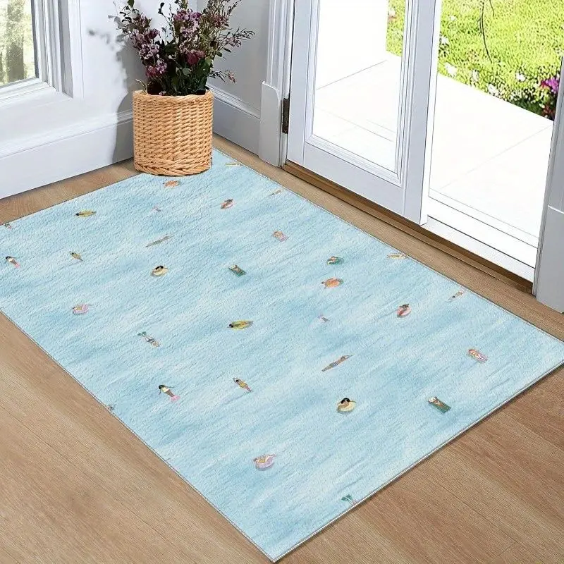 VIKAMA Light Blue Ocean Sea Swimming People Summer Beach Doormat Non Slip Floor Rug Coastal Mat Home Decor Bathroom Soft Durable