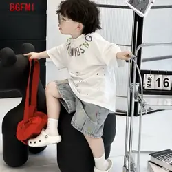Baby Boys Summer Sportswear.Suit 2026 New Children Streetwear kid Boy Short Sleeve T Shirt + Denim Shorts 2PCS Set Outfits 2-10Y