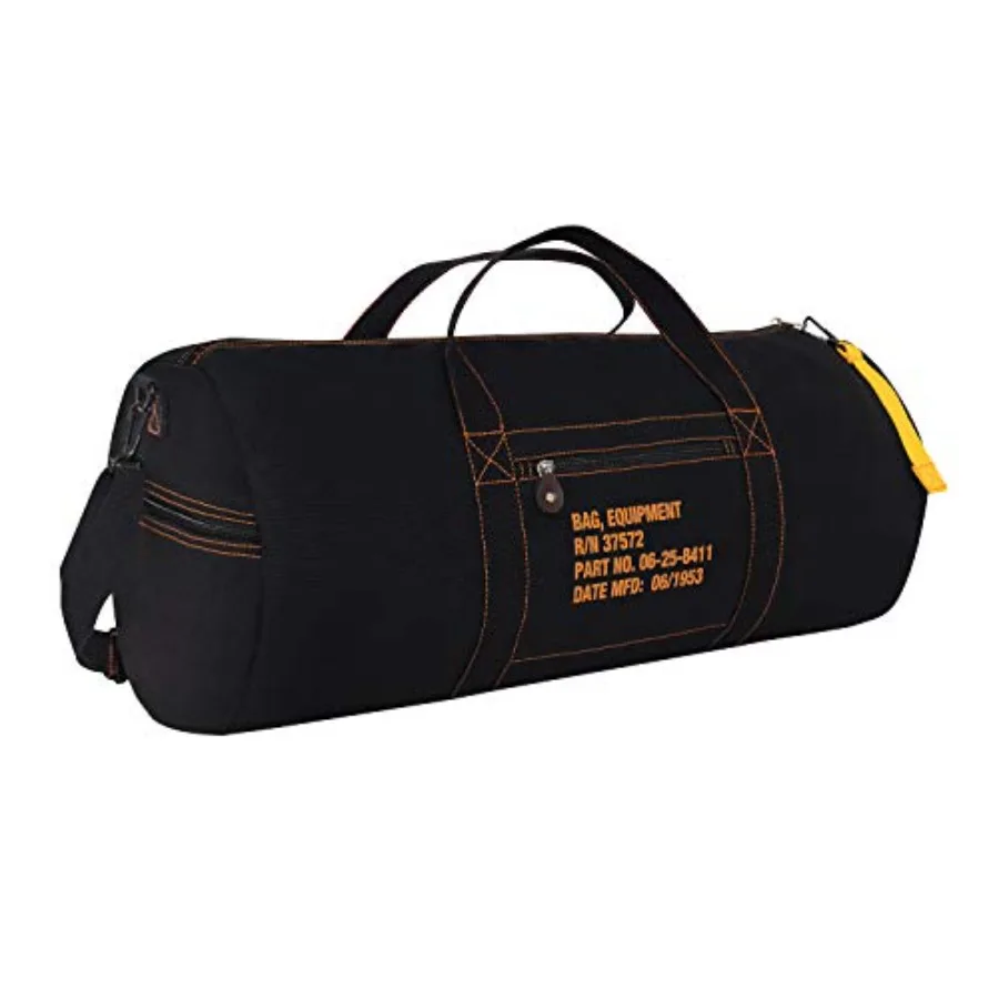Canvas Equipment Bag, Heavyweight Cotton Carryall Vintage-Inspired Duffle, Zippered Compartments, Adjustable Shoulder Strap, Id