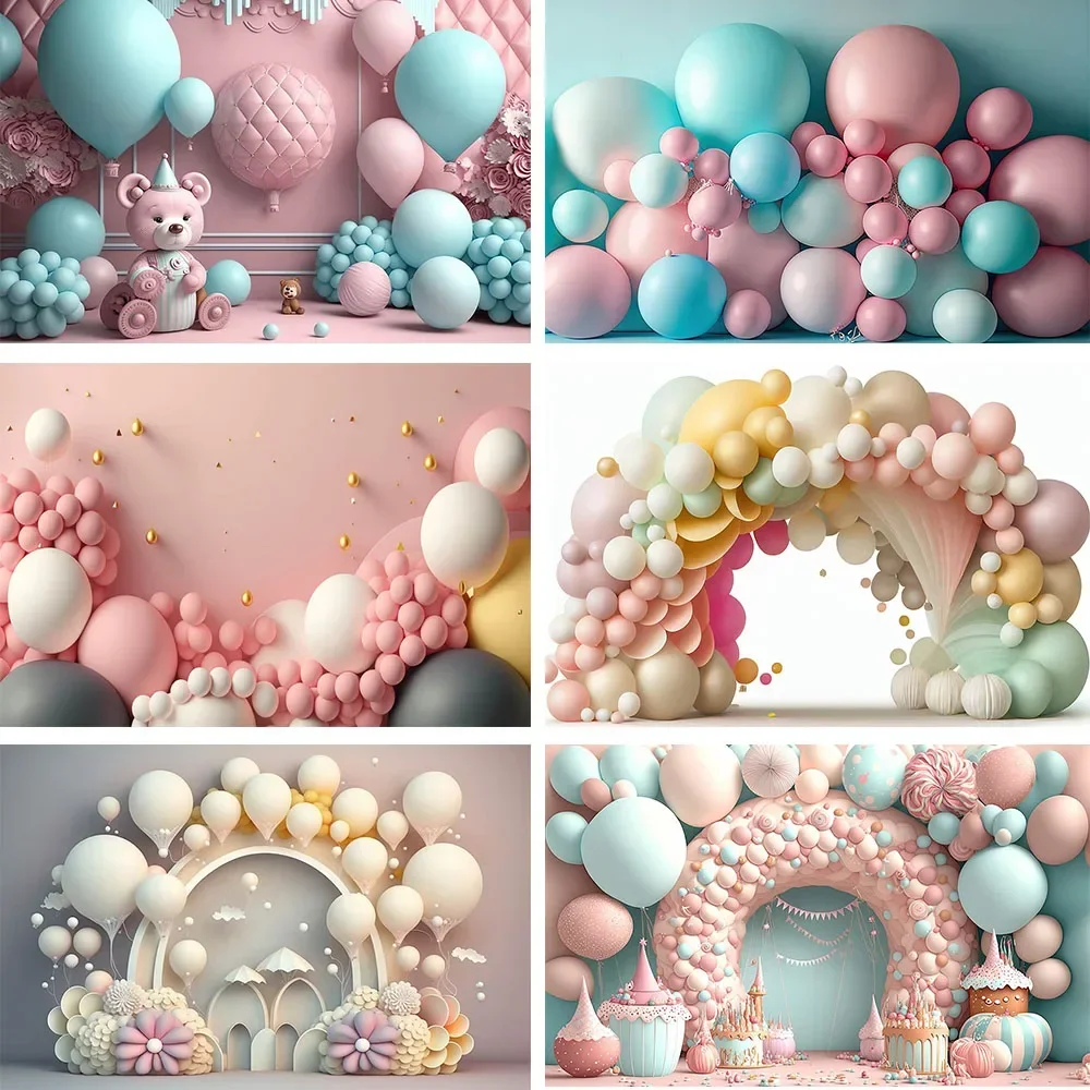 

Studio Arch Balloon 3D Door Decor Background for Photography Newborn Kids Cake Smash Backdrop Prop Girls Boys 1st Birthday Party