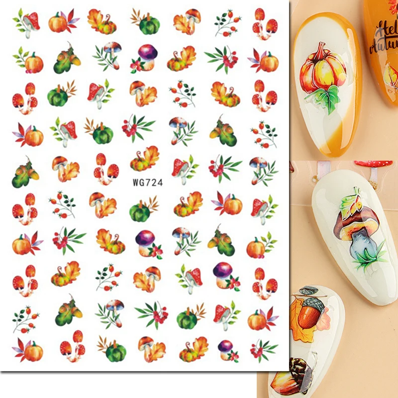 

3d Stickers Autumn Winter Gold Maples Leaves Pumpkins Mushrooms Fox Nail Art Decals For Nails Art Manicures Tips Decorations