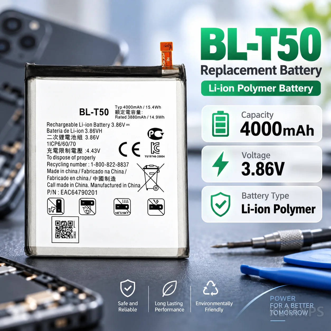High Quality Replacement Battery BL-T50 4000mAh Lithium for LG BLT50 Mobile Phone Built-in Repair Battery Compatible Model