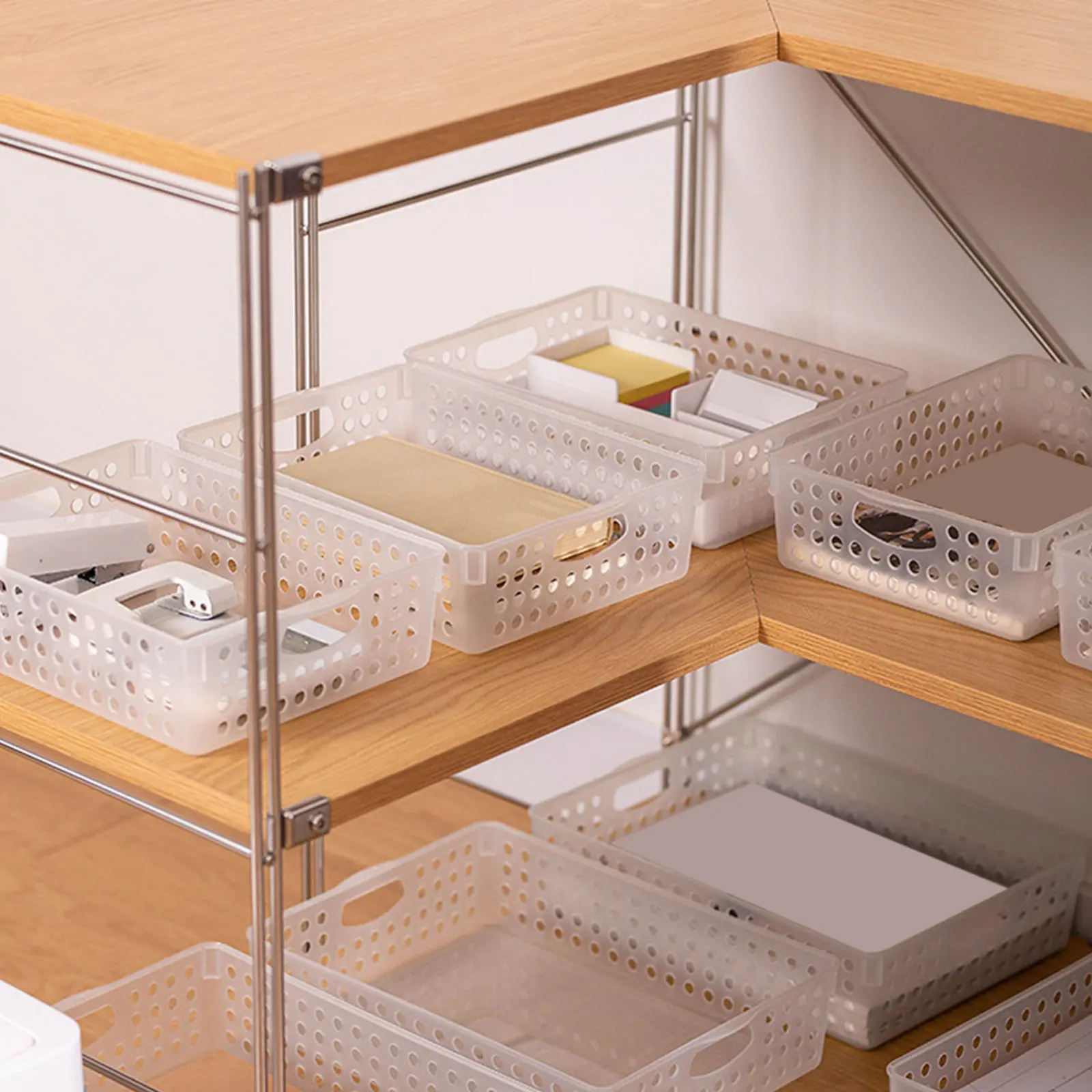 

Premium Plastic Desktop File Storage Basket Hollow Design Large Capacity Office Organizer for Home School Document Paper Storage