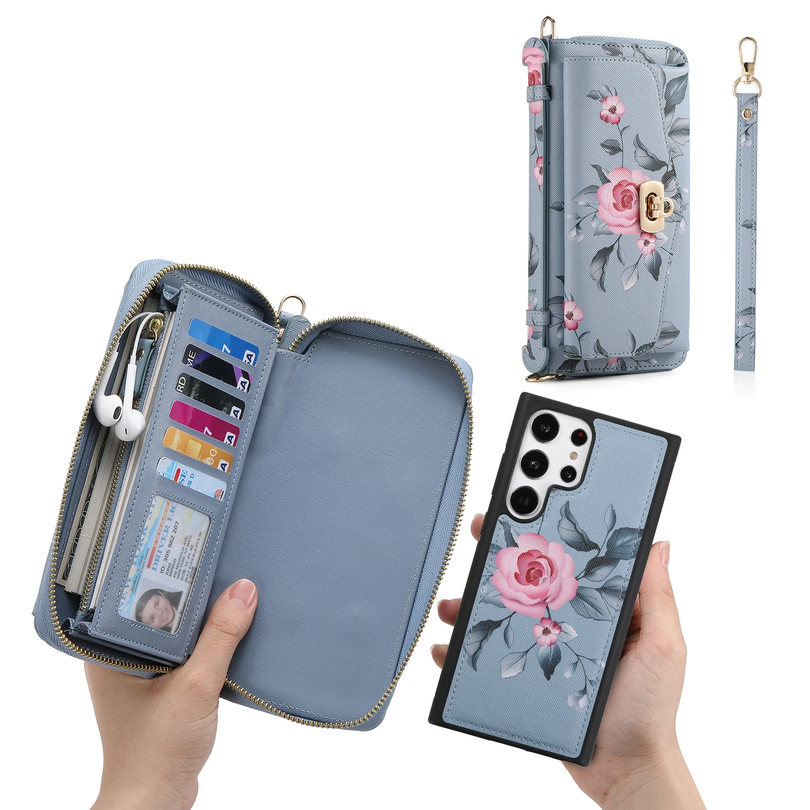 Retro Flower Multi-function Case For Samsung Galaxy Note20 Ultra S22 S23 Plus Leather Magnetic Wallet Split Cover