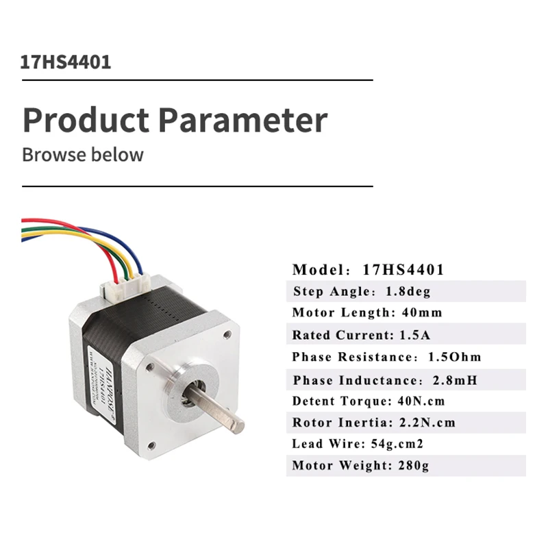 HANPSOE 1 piece 4-lead Nema17 stepper motor 42 motor Nema17 motor 40N. CM 1.5A (17HS4401-17HS8401S) 3D printer motor and CNC XYZ