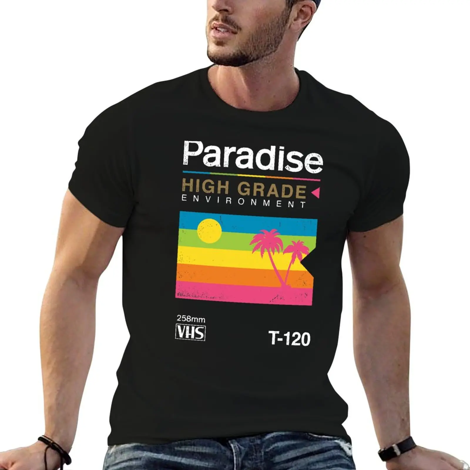 

shirt man Retro T-Shirt quality Pun t VHS Tropical designer Paradise cotton Sunset man t shirt high