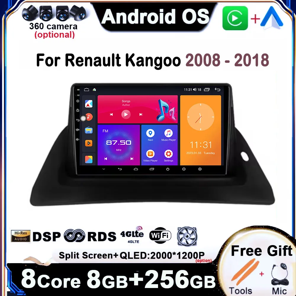 9 inch For Renault Kangoo 2008 - 2015 2016 2017 2018 Car Radio Multimedia Player Screen DSP Stereo Car Player GPS Navigation BT