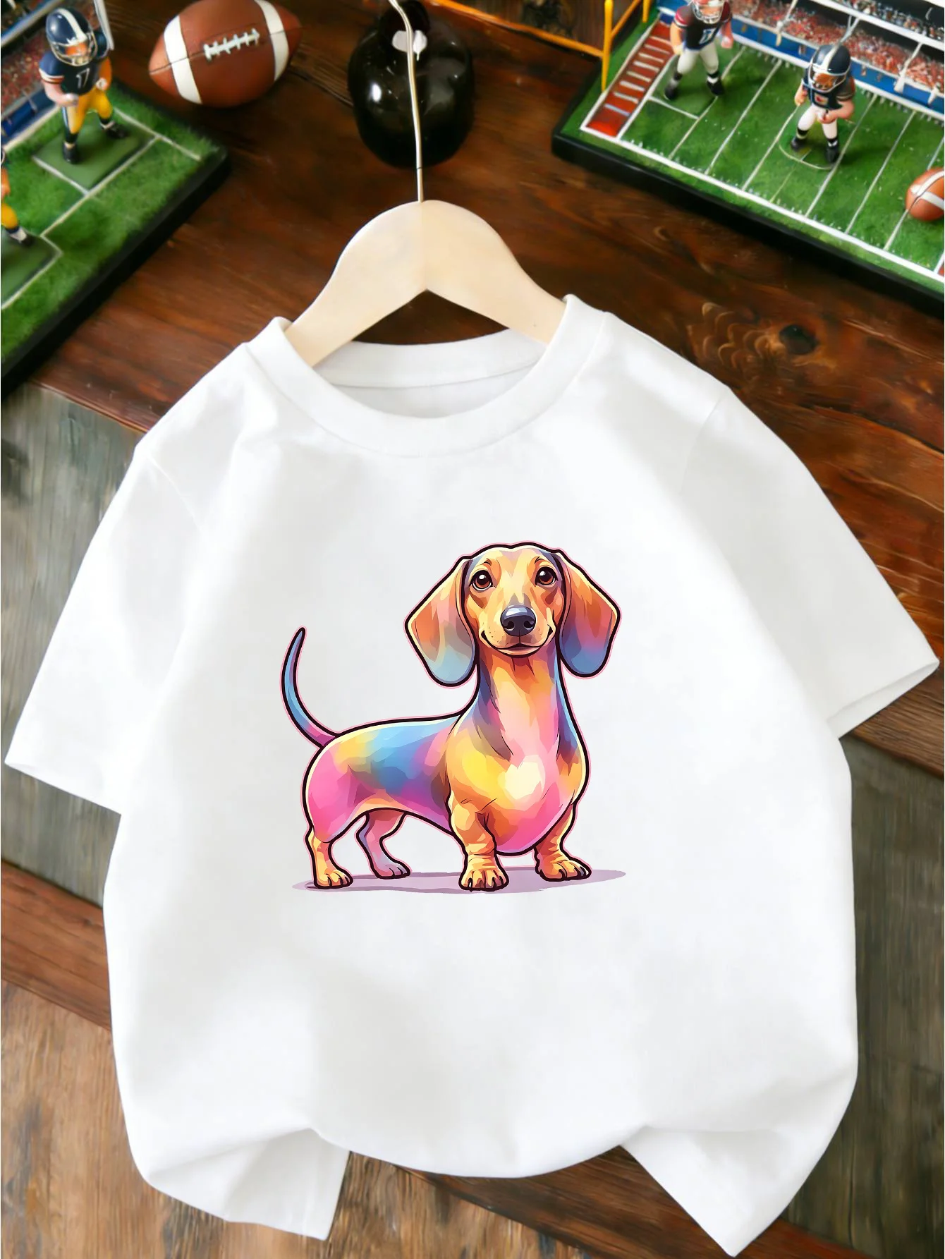 Colorful Tie Dye Dachshund Dog Cartoon Print T Shirt Boys Girls Lovely Short Sleeve Tee Family Matching Kids Cotton Tops