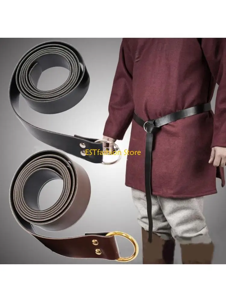 

Y5GC Medieval Belt Vegvisir Knight Buckles Belt PU Leather O Ring Belt Retro Leather Waistband for Men