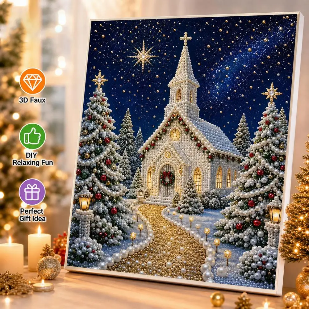 Christmas Pearl Diamond Painting Art Set DIY Pearl Beads Craft Kit For Adults Beginner Home Decor Wall Art Party Gift