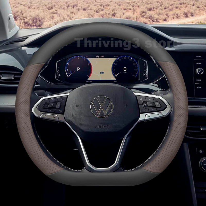 

Leather Car Steering Wheel Cover For Volkswagen TAOS 2021-2025 & VW T-Cross 2026 Auto interior Volkswagen Taos 2025 Accessories