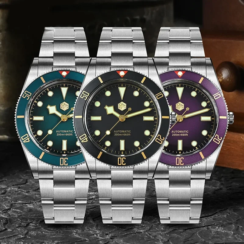 San Martin Sn0138 37Mm Vintage Automatic Diver Watch ST2130 Movement 200M Waterproof Steel Slim Wrist Diving Watch Man/Women