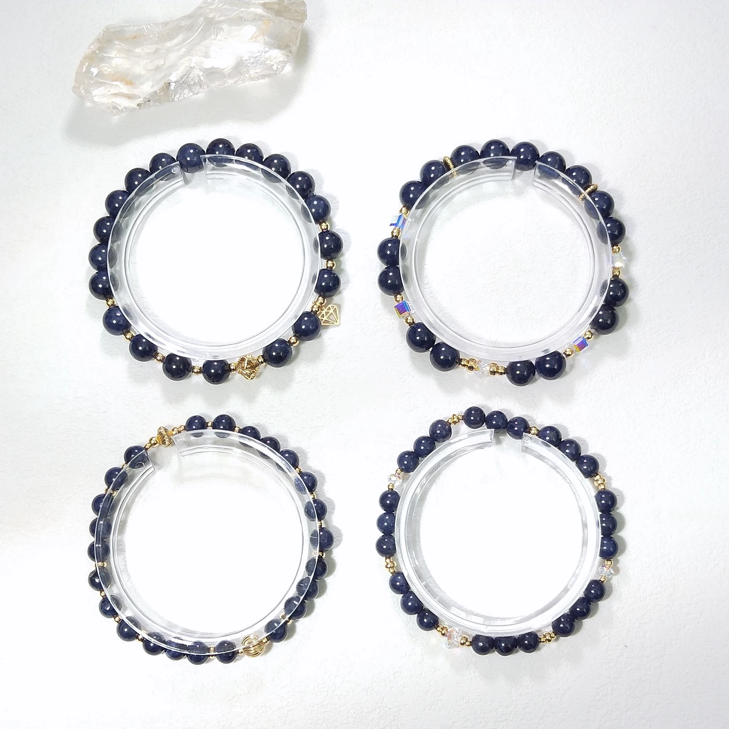 

Lii Ji Natural Gemstone Sapphire 6/8mm With Crystal American 14K Gold Filled Elastic Bracelet