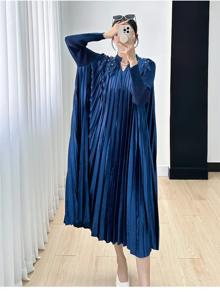 

Miyake High-end Loose Dress 2023 Autumn and Winter New Fashion Pleated Temperament Aging Elegant Evening Dresses Women Clothing