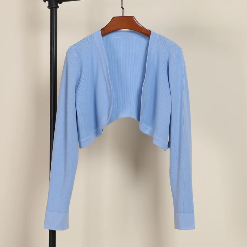 V-neck Summer Cardigan Women Basic Korean Fashion Style Jerseys Black Female Crochet Top Cropped Outerwear Cute Tops Blouses