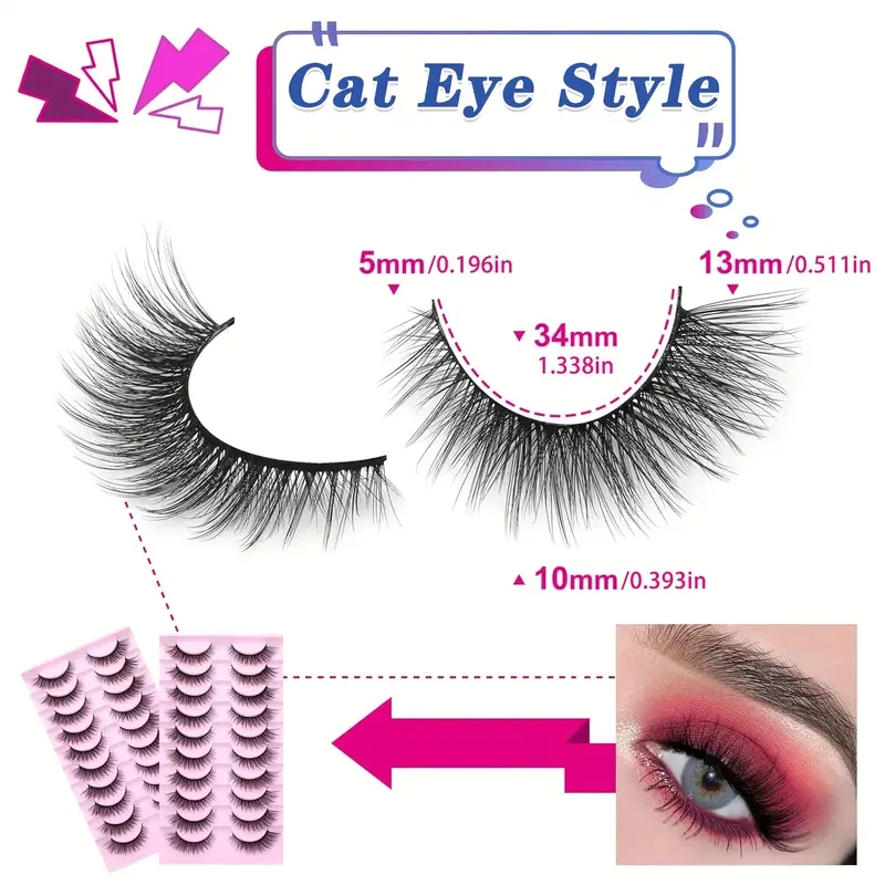 10 pairs of cat's eye 3D faux mink false eyelashes - Anti-allergy, full cat's eye style, can enhance eye length #2