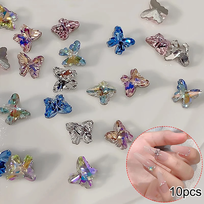 10 Uds. De diamantes de imitación de mariposa de cristal superllamativas para decoración de uñas, taladro inferior puntiagudo, piedra de cristal 3d, accesorios de decoración Diy para uñas