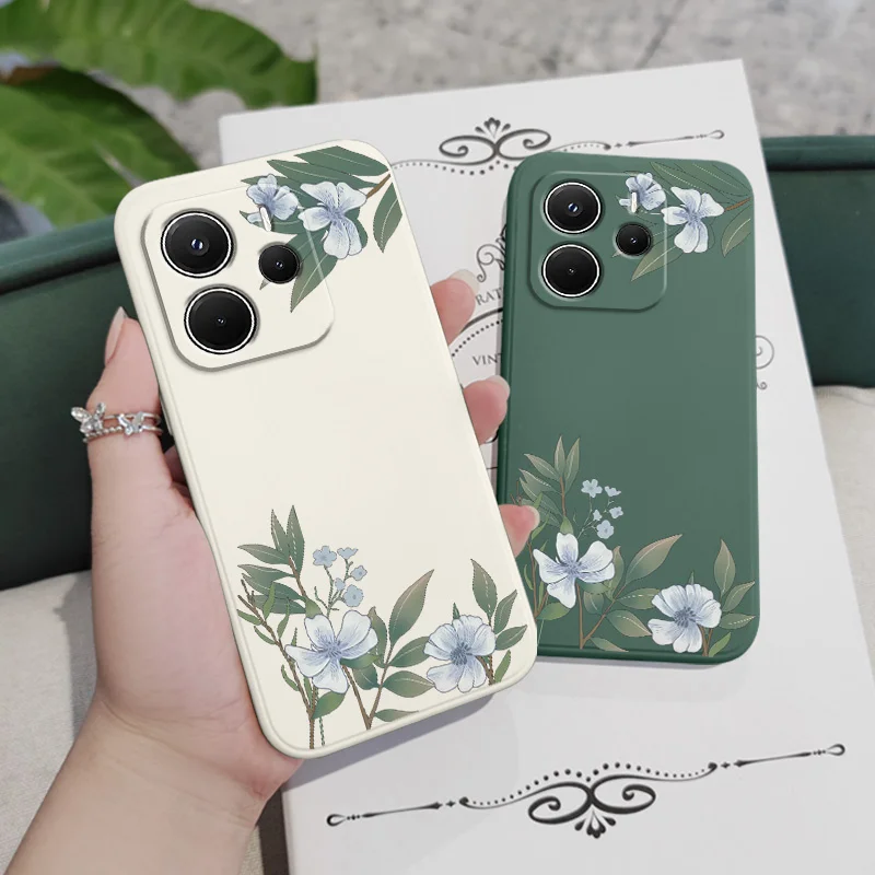 Incontro Fiori Cassa Del Telefono Per Xiaomi Redmi Nota 14 13 12S 11 11S 10 10S 9 9S 15 15C 14C Pro Plus 4G 5G Silicone Liquido Cov