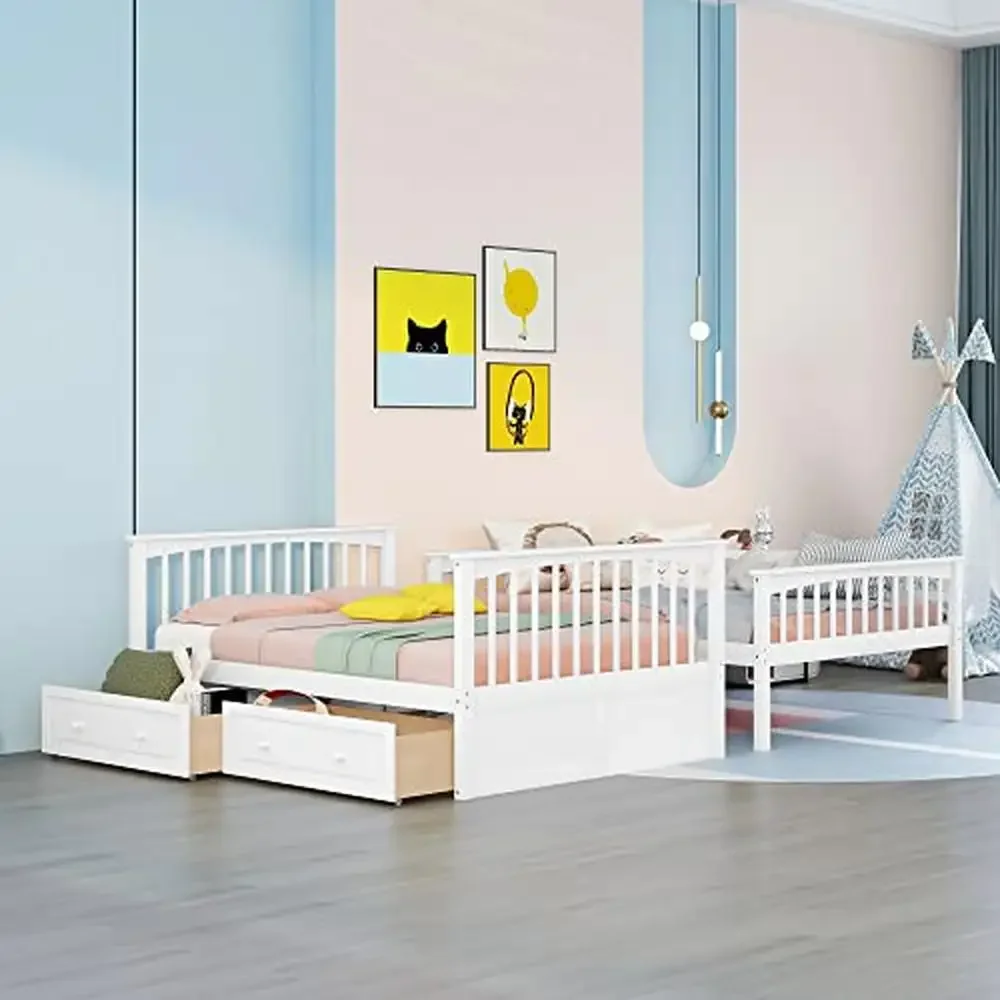 Marco completo de litera de madera con 2 cajones de almacenamiento, barandillas de escaleras, diseño Convertible de madera maciza para niños, adolescentes y adultos