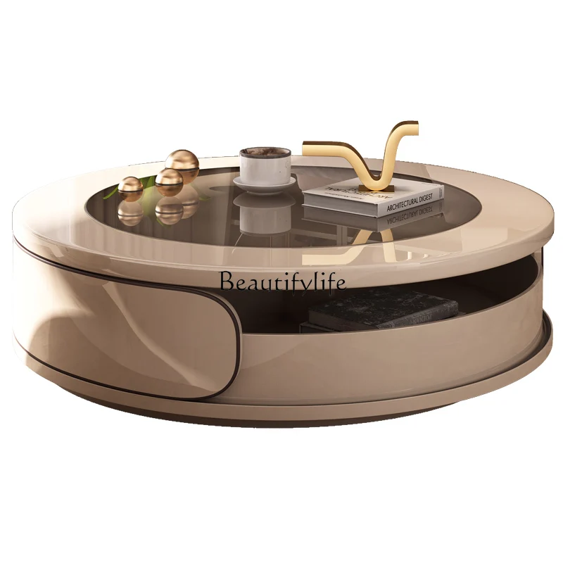 

Round coffee table modern simple small apartment light luxury rock slab round small coffee table