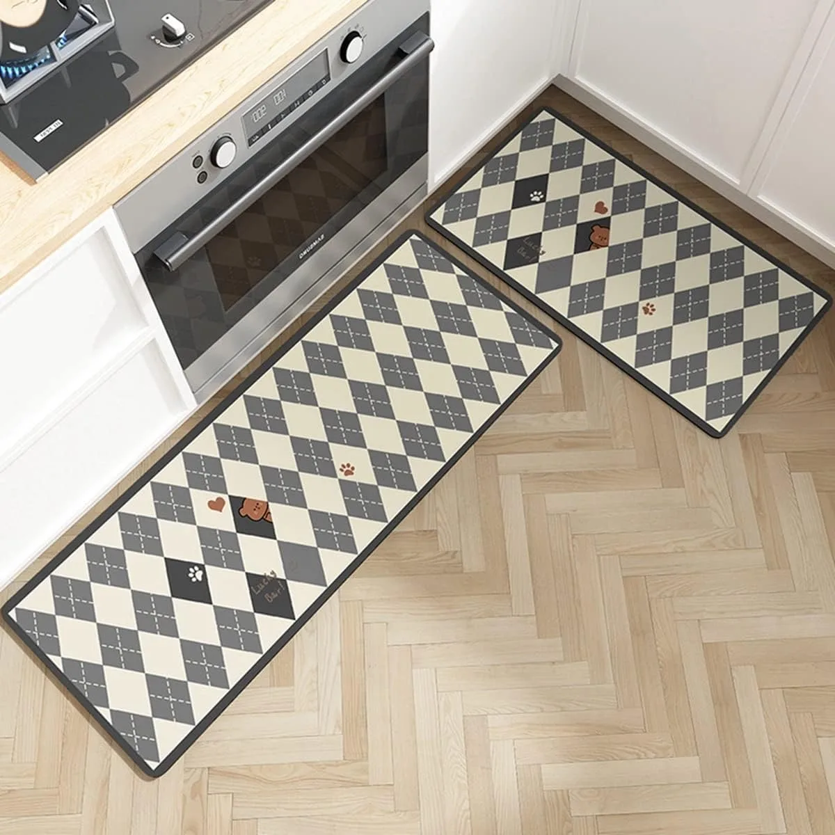 

Kitchen Carpet Non-slip Water-absorbent Floor Mat Diatom Mud Pvc Washable Rug Absorbent Black White Plaid Long Size Foot Mats