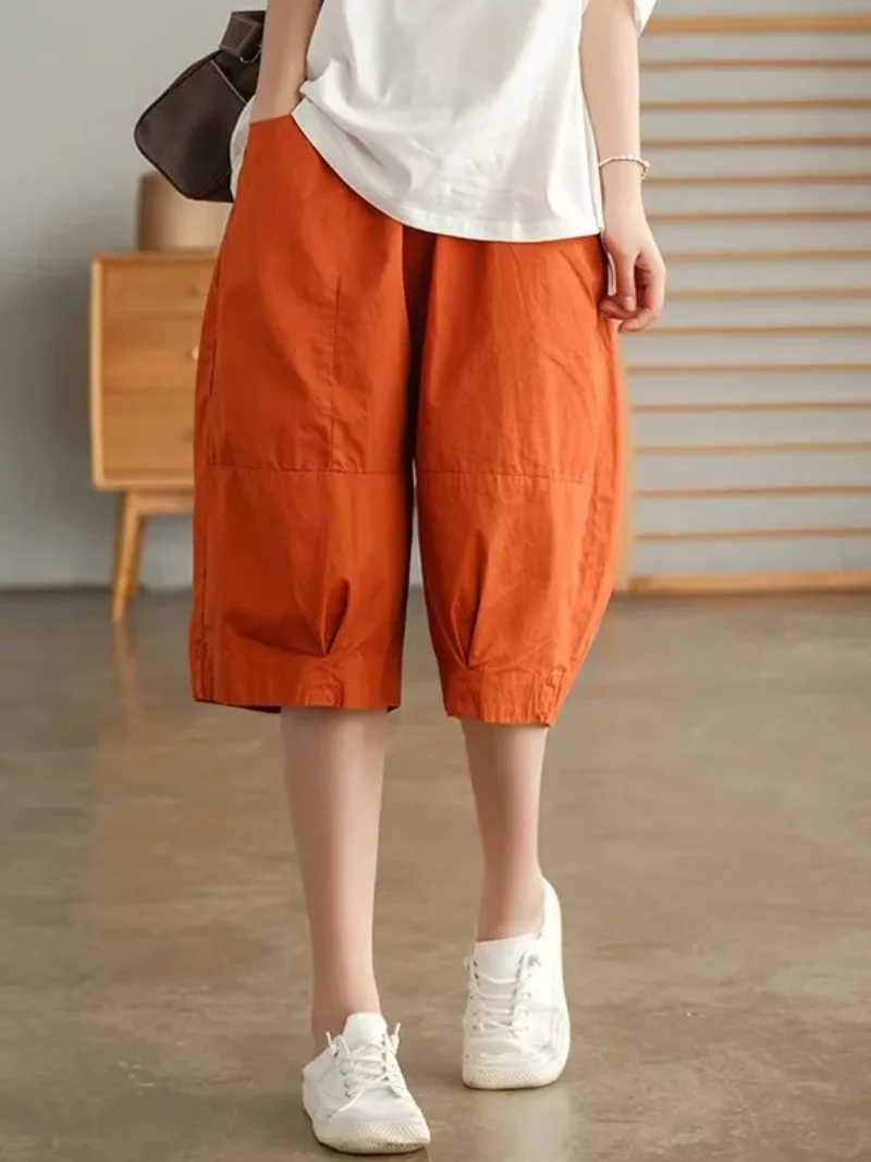 

High Waist Asymmetric Commuter Style Women's Shorts Knee-Length Six-Five Cotton Casual Pants Loose Fit Harmonious Style