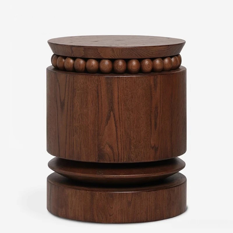 French solid wood cylindrical coffee table, medieval design round stool, retro wooden coffee table