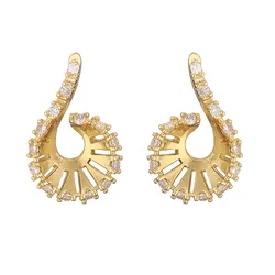 Women's earrings plated with 18k gold colored crystal zirconium hook shaped fashionable jewelry