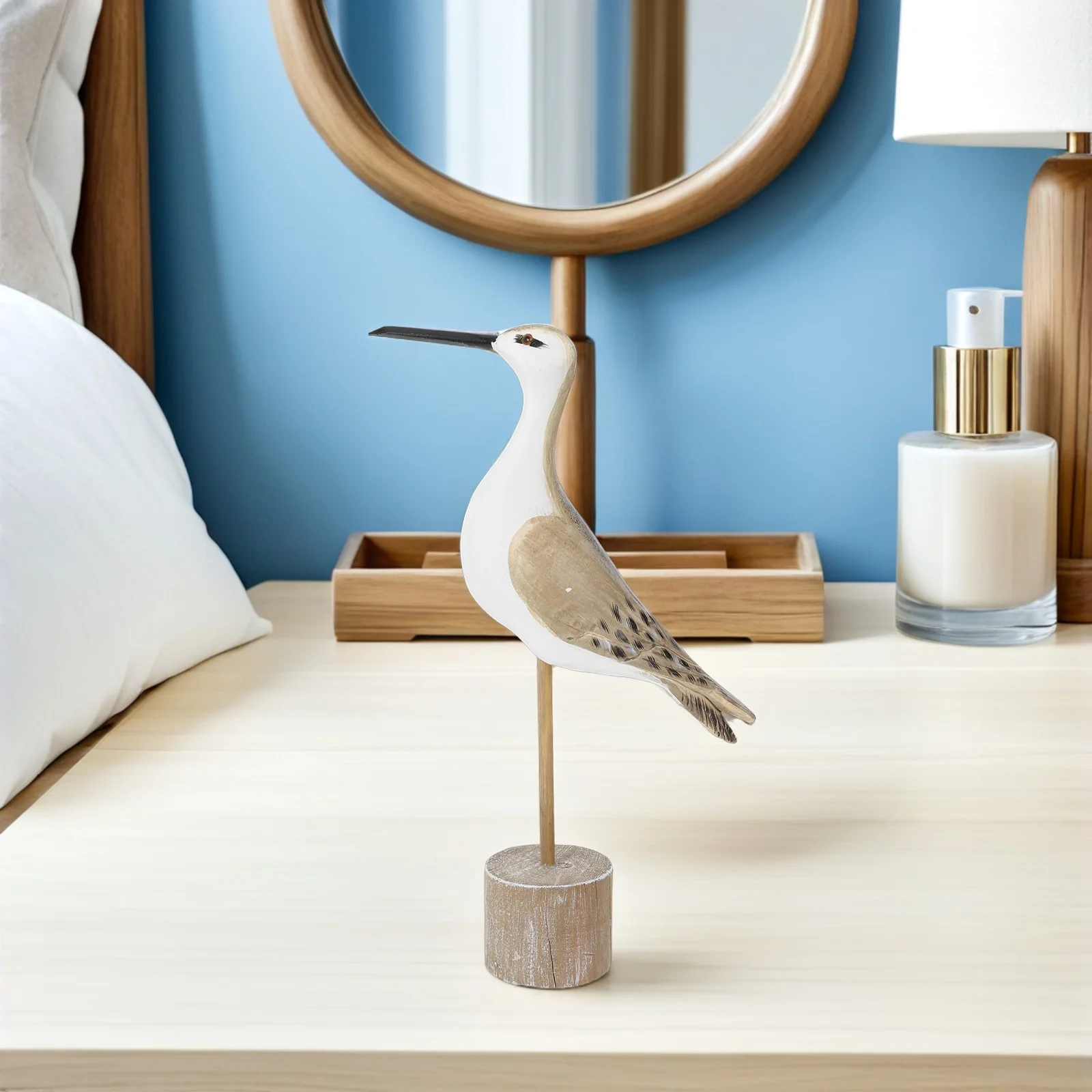 

Wooden Seagull Mediterranean Coastal Bird Sculpture For Beach Home Decor Ocean Table Decoration Nautical Sea Bird Statue