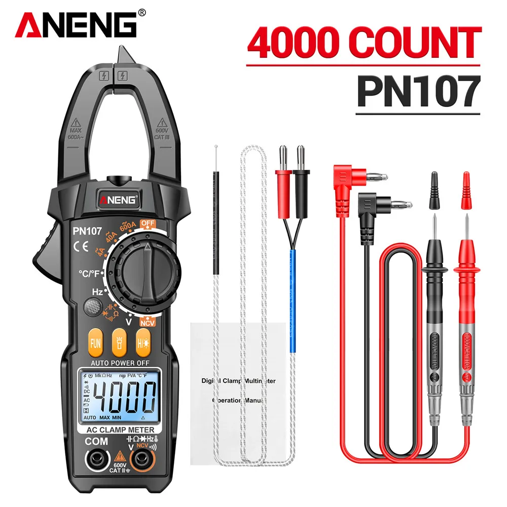 ANENG PN107 Digitale Stroomtang Multimeter Tester 600A Wisselstroom AC/DC Spanning + BT189 Batterij Detector Elektricien Gereedschap Kit