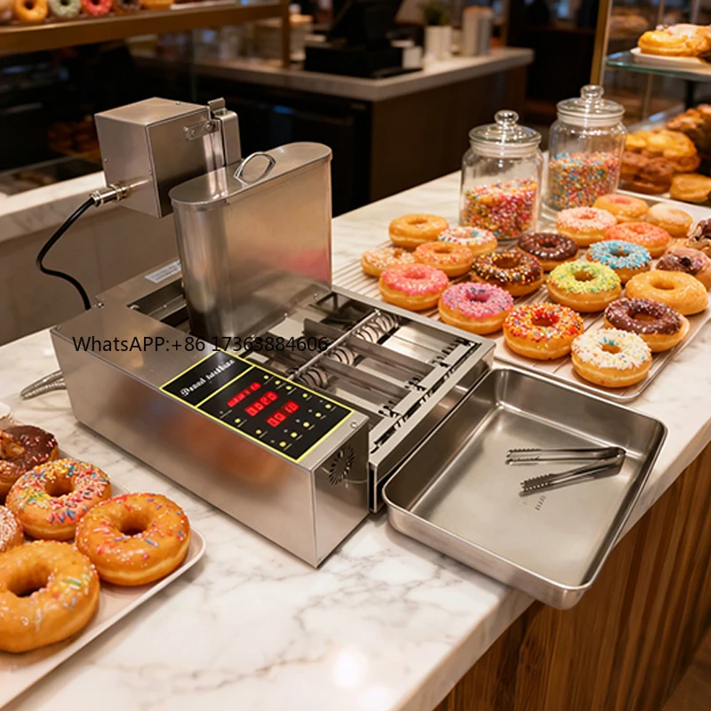 

2026 4 Row Electric Donut Maker Machine Automatic Digital Display Mini Circle Donut Fried Fryer Doughnut Equipment 800-1000Pcs/H