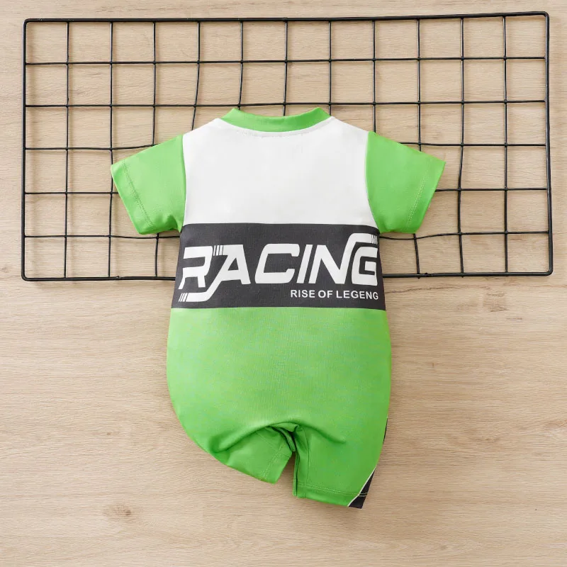 Infant Racing Themed Romper Baby Boy Short Sleeve Onesie Newborn Motorcycle Style One Piece Outfit Knitted Cool Comfortable