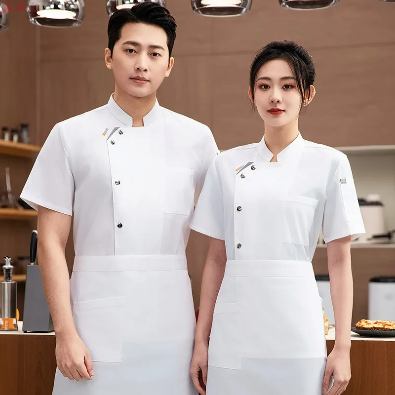 Zomer dun ademend mesh korte mouw chef-kok jas voor catering hotel restaurant kantine gebak bakker werkkleding keukenkleding