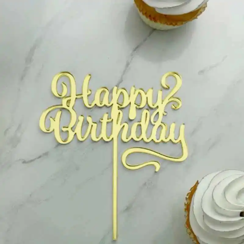 Neuer Einfacher Happy Birthday Cake Topper Dekoration Gold Acryl Kuchenflagge für Geburtstagsparty Kuchendekoration Süße Dessert-Verzierung – Detail 9